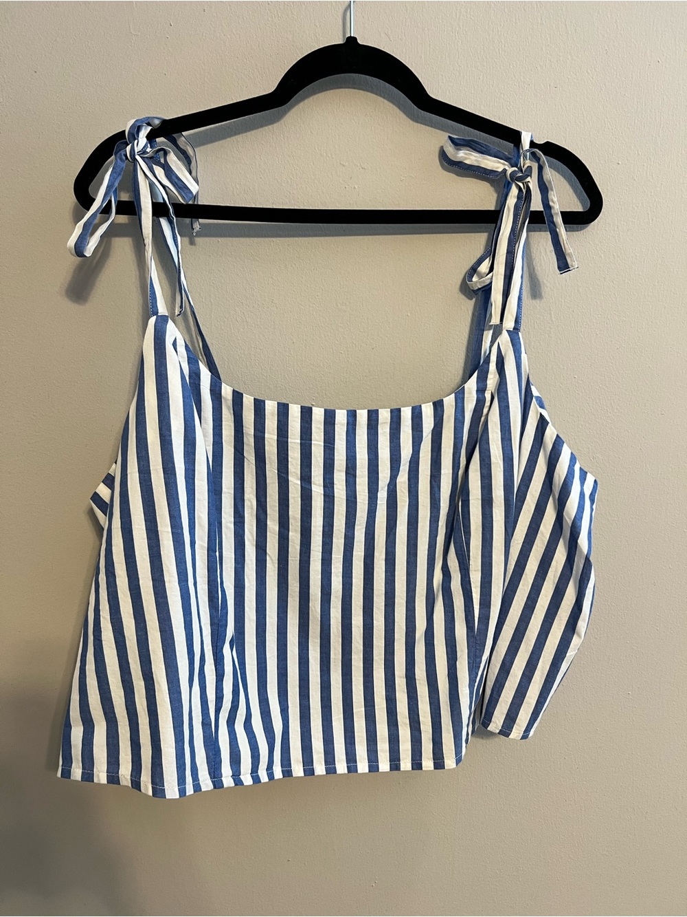 Old Navy Blue and White Vertical Stripe Tie-Shoulder Tank